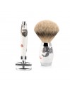 Set Afeitado Brocha de Afeitar Punta Plata & Maquinilla Clásica Porcelana Mühle