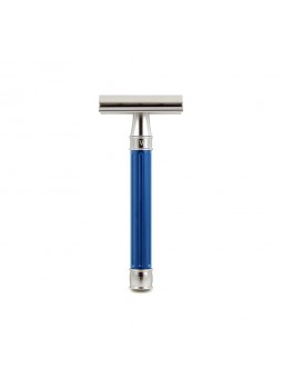 Edwin Jagger Double Edge Stainless Steel Safety Razor Grooved Anodised Blue