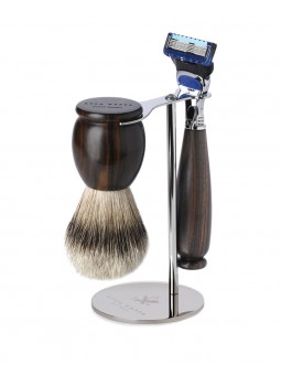 Acca Kappa Shaving Set Badger and Gillette Fusion Blade Ebony Wood