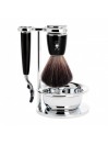 Set Afeitado Mühle Negro, Brocha Afeitar Fibra Tejón, Maquinilla afeitar Mach3 & Bol Rytmo