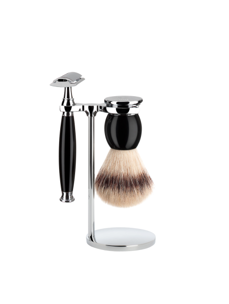 SOPHIST - High-Grade Black Resin, Safety Razor, Fibre Silvertip Badger Shaving S