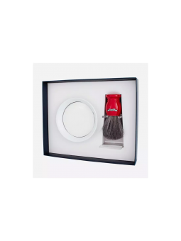 Plisson Red Set 3 pieces Russian Gray Badger Brush, Porcelain Bowl and Soap