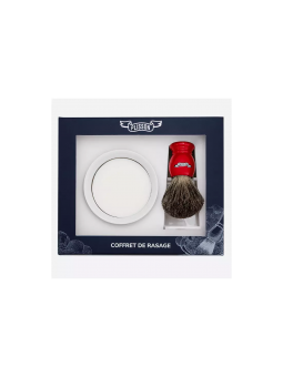 Plisson Red Set 3 pieces Russian Gray Badger Brush, Porcelain Bowl and Soap
