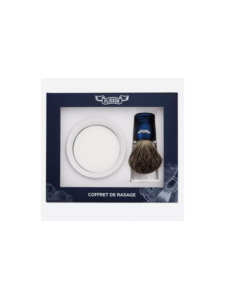 Plisson Blue Set 3 pieces Russian Gray Badger Brush, Porcelain Bowl and Soap