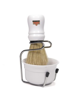 Brocha Afeitar Cerda Mango Blanco & Bol & Stand Omega