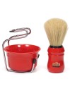 Brocha Afeitar Cerda Mango Rojo & Bol & Stand Omega