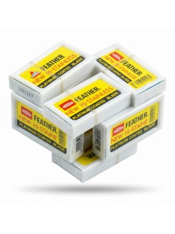5 packs 50 Cuchillas de afeitar Feather New Hi-Sta