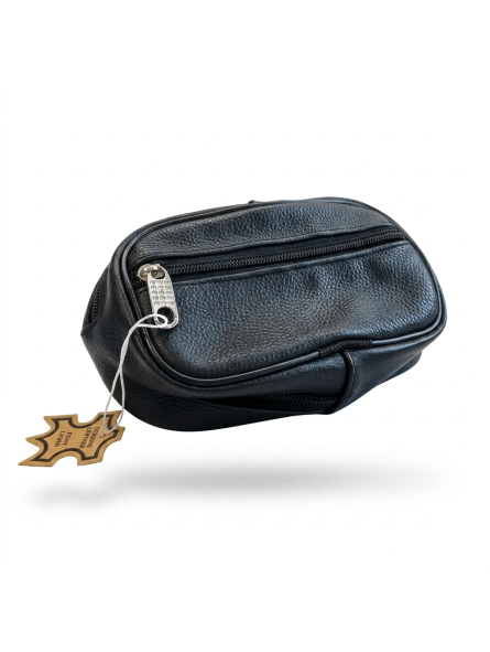 Epsilon Black Leather Men's Mini Wash Bag