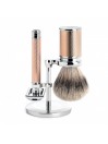 Set Afeitado Mühle Brocha Afeitar Tejón Punta Plata & Maquinilla Tradicional Oro Rosa