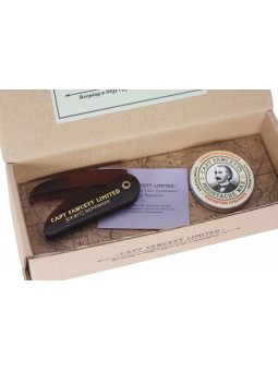 Estuche Cera Bigote Sándalo Extra Fuerte & Peine Captain Fawcett 